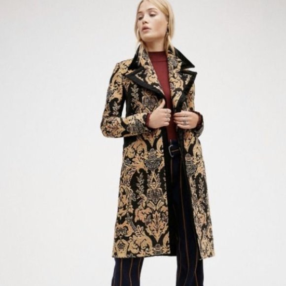 Free People Jackets \u0026 Coats | Free People Jacquard Blocked Tapestry Coat Boho Festival Jacket | Color: Black/Gold | Size: S | Ecarranza79's Closet